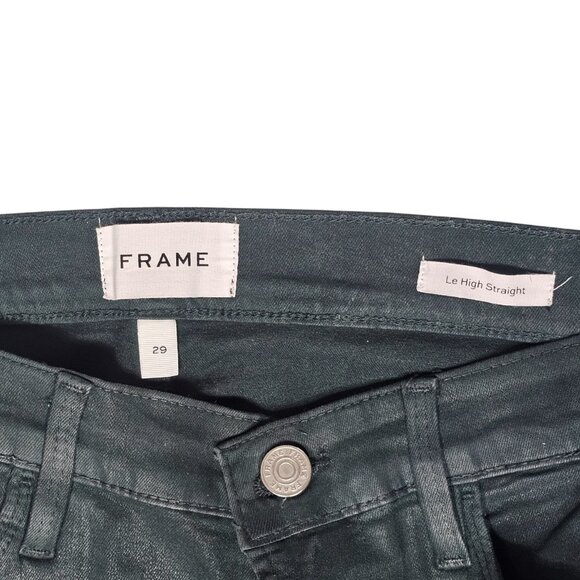 FRAME Le High Straight Coated Jeans Pine Green Denim Size 29 - Picture 8 of 10